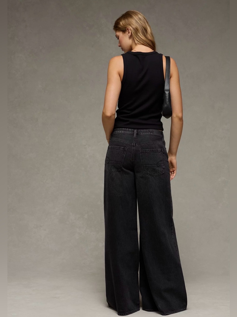 American Eagle A-Line Baggy Super Wide Leg Jeans | Black | 4 Regular - Picture 2 of 11